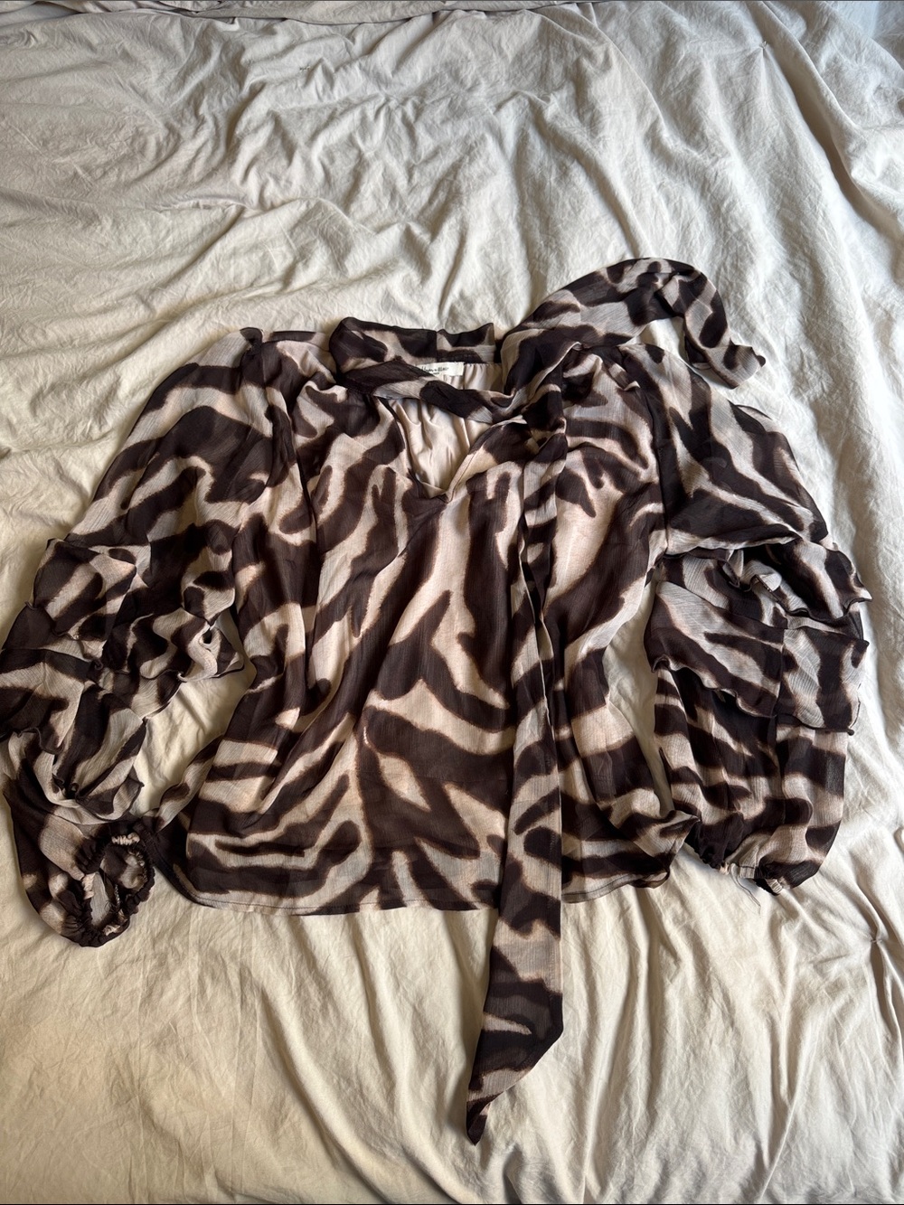 Zebra-Print Tie-Neck Blouse